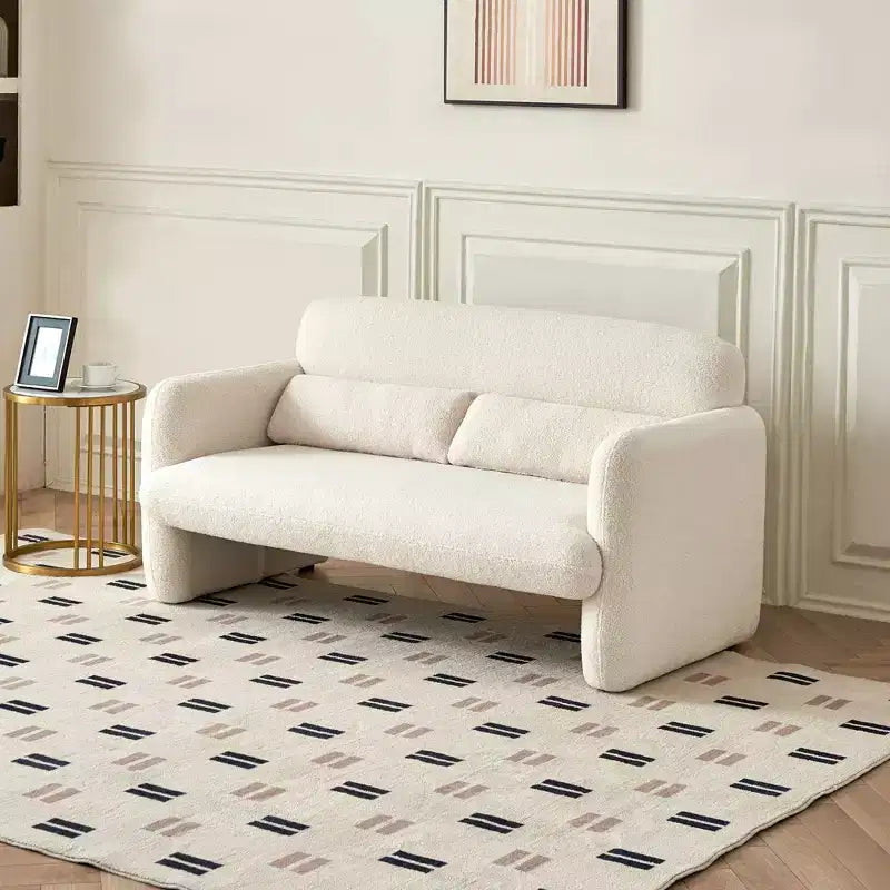 Canapé moderne en tissu d'agneau, structure en bois massif, coussin décoratif inclus