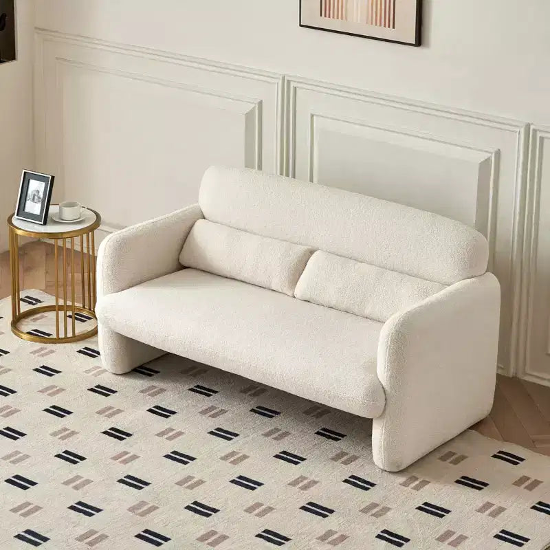 Canapé moderne en tissu d'agneau, structure en bois massif, coussin décoratif inclus