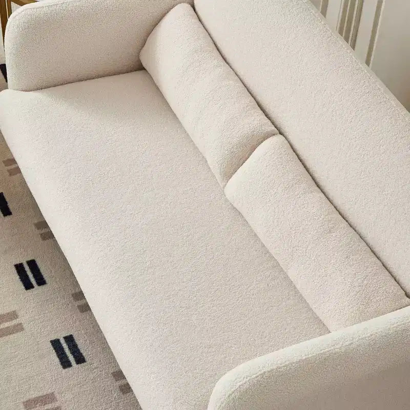 Canapé moderne en tissu d'agneau, structure en bois massif, coussin décoratif inclus