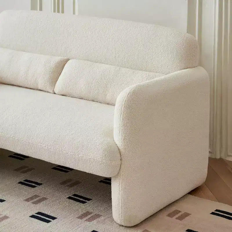 Canapé moderne en tissu d'agneau, structure en bois massif, coussin décoratif inclus