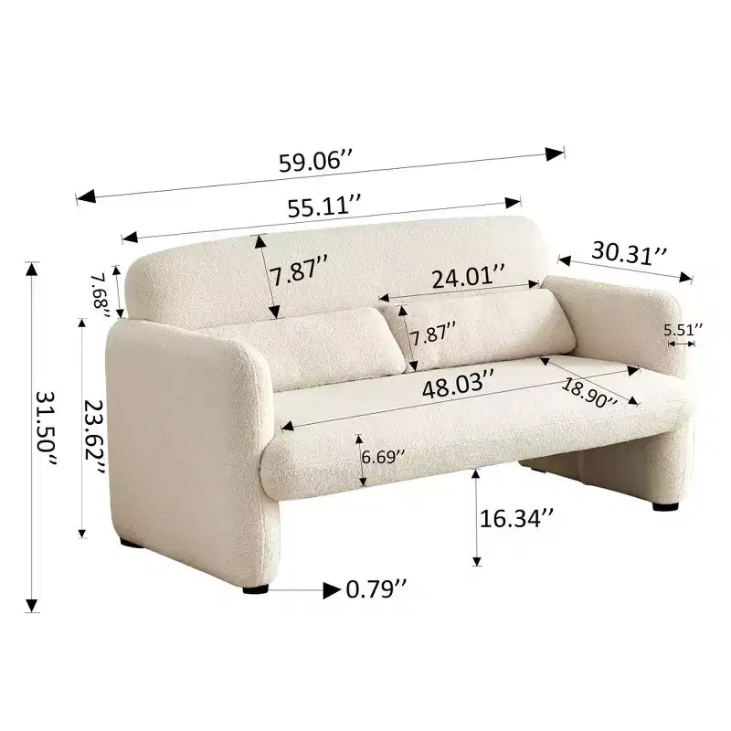 Canapé moderne en tissu d'agneau, structure en bois massif, coussin décoratif inclus