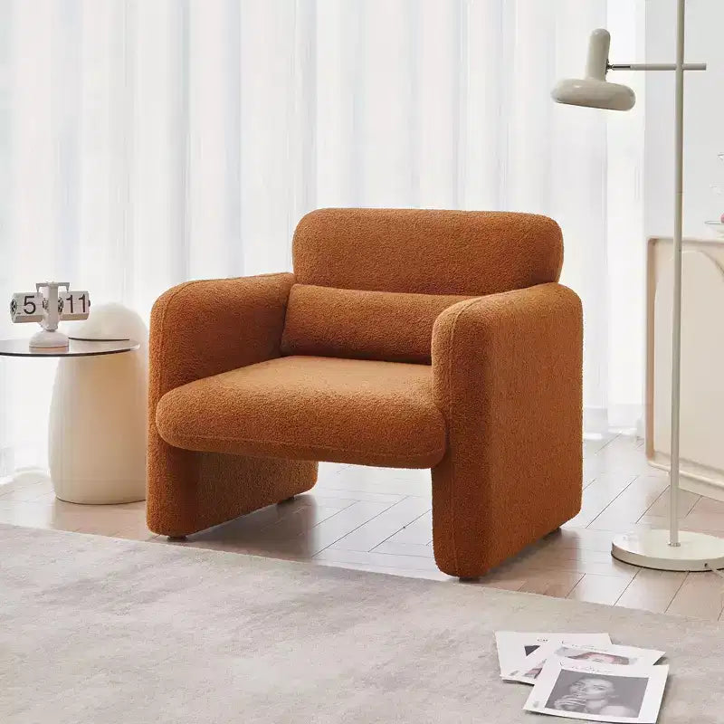 Canapé moderne en tissu d'agneau, structure en bois massif, coussin décoratif inclus