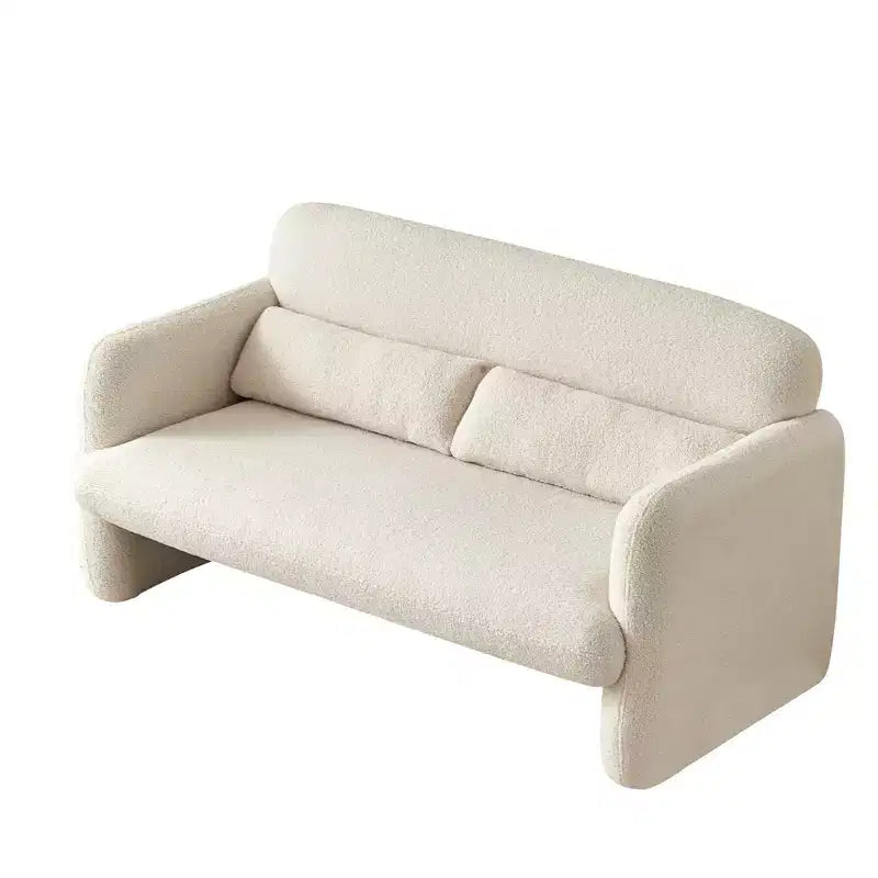 Canapé moderne en tissu d'agneau, structure en bois massif, coussin décoratif inclus