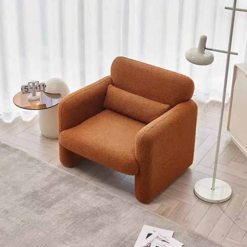 Canapé moderne en tissu d'agneau, structure en bois massif, coussin décoratif inclus