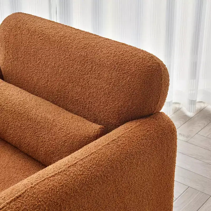 Canapé moderne en tissu d'agneau, structure en bois massif, coussin décoratif inclus