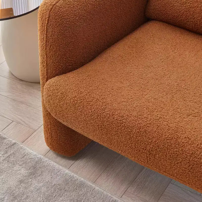 Canapé moderne en tissu d'agneau, structure en bois massif, coussin décoratif inclus