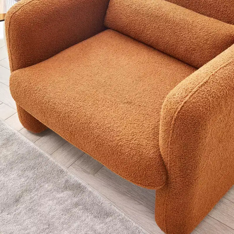 Canapé moderne en tissu d'agneau, structure en bois massif, coussin décoratif inclus