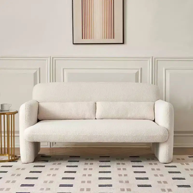Canapé moderne en tissu d'agneau, structure en bois massif, coussin décoratif inclus