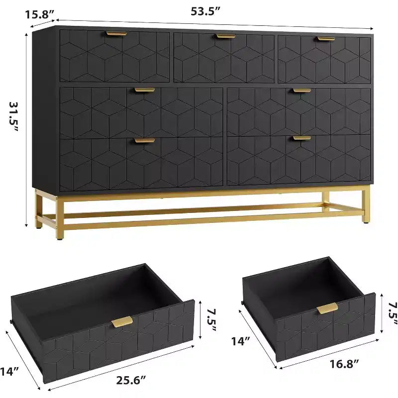 Organisateur de commode de chambre à coucher avec poignée en métal doré
