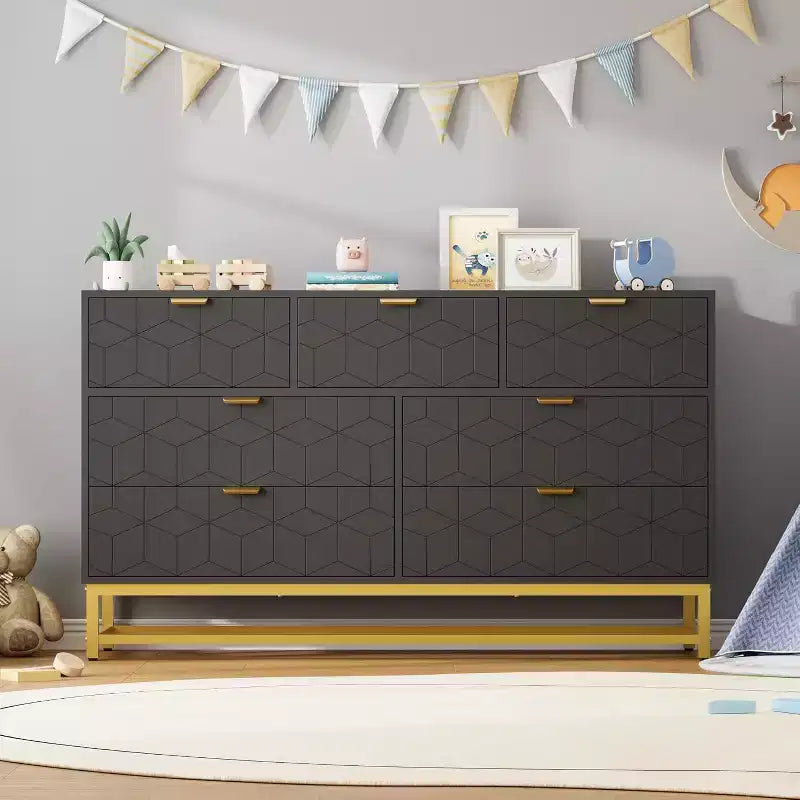 Organisateur de commode de chambre à coucher avec poignée en métal doré