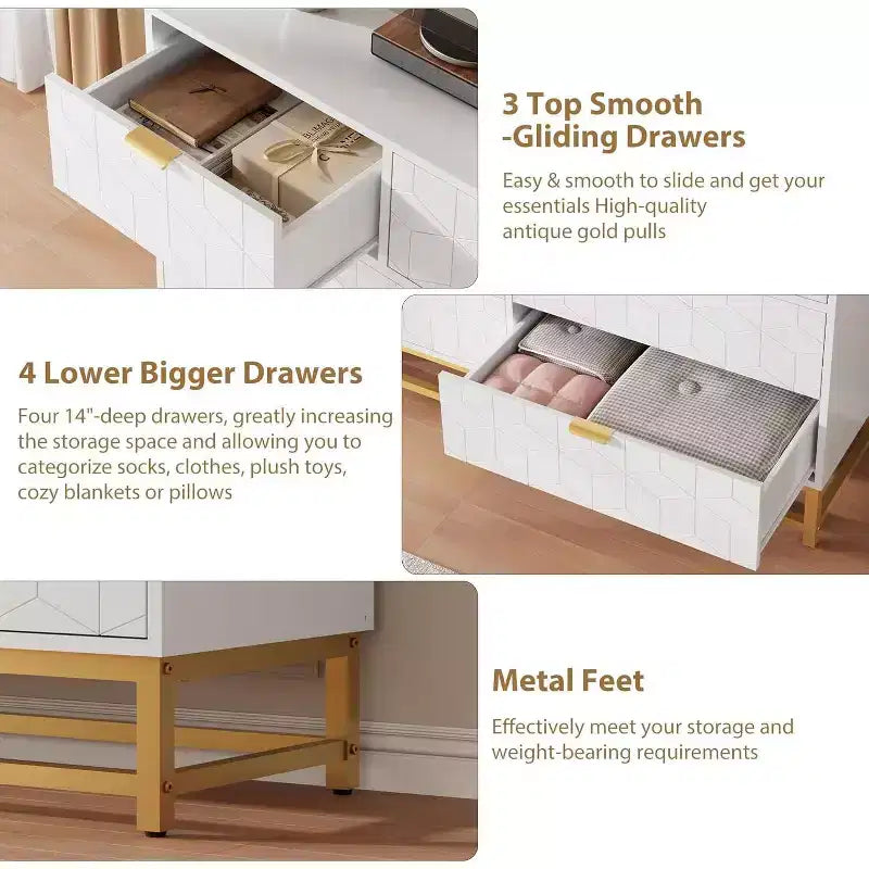 Organisateur de commode de chambre à coucher avec poignée en métal doré
