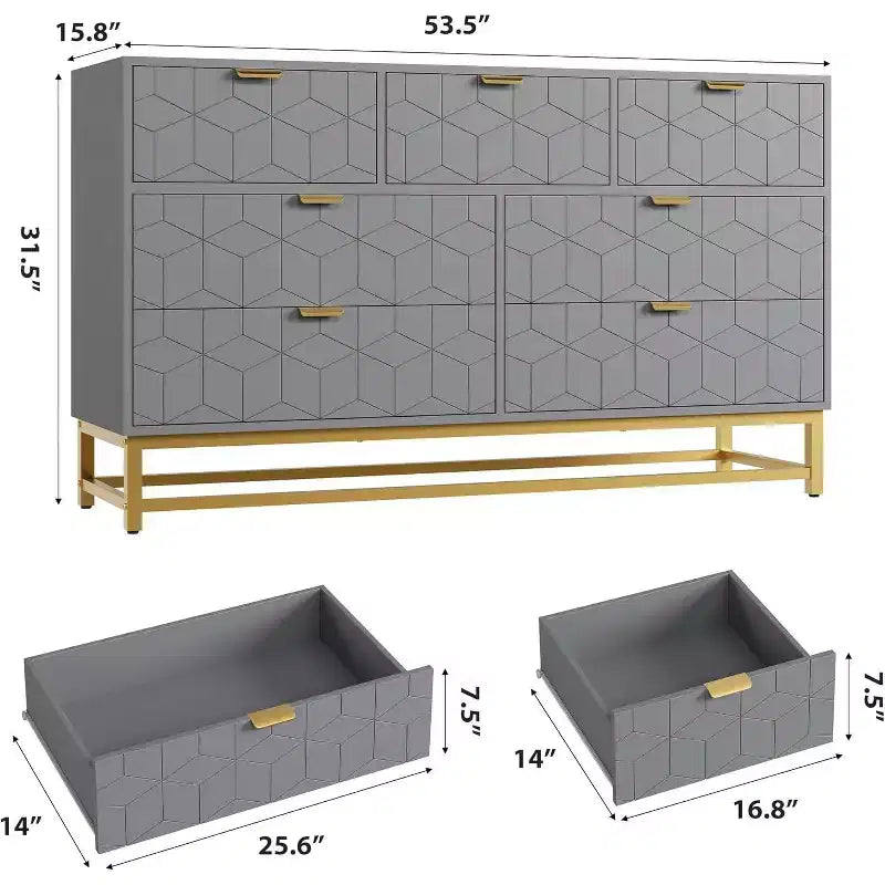 Organisateur de commode de chambre à coucher avec poignée en métal doré
