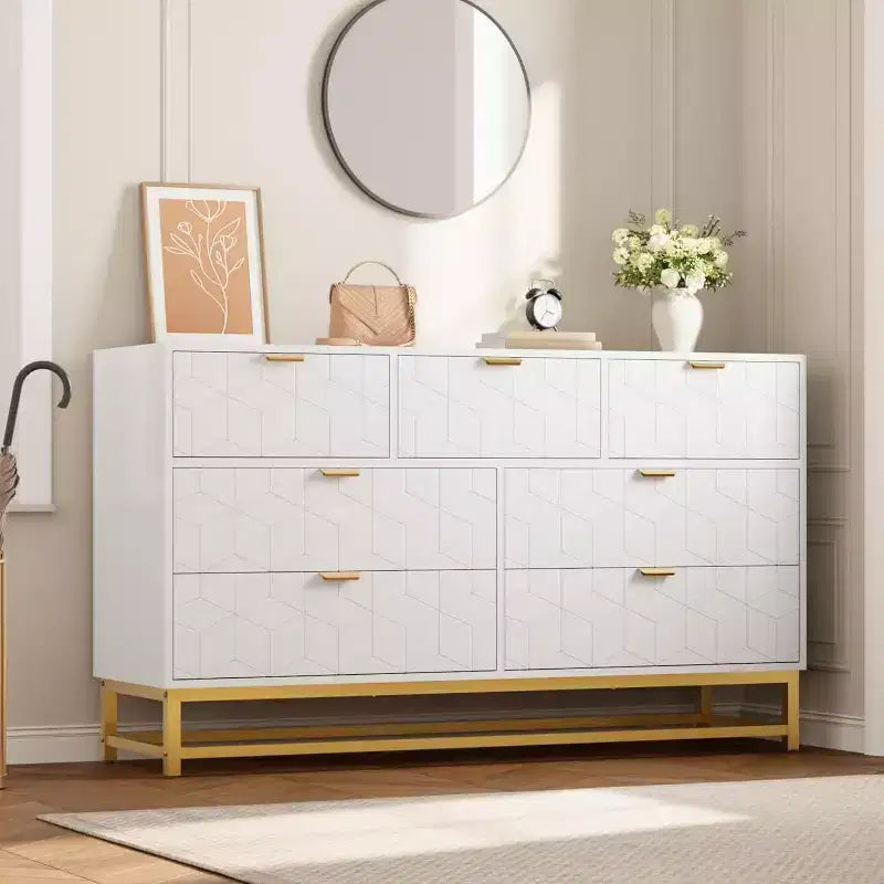 Organisateur de commode de chambre à coucher avec poignée en métal doré