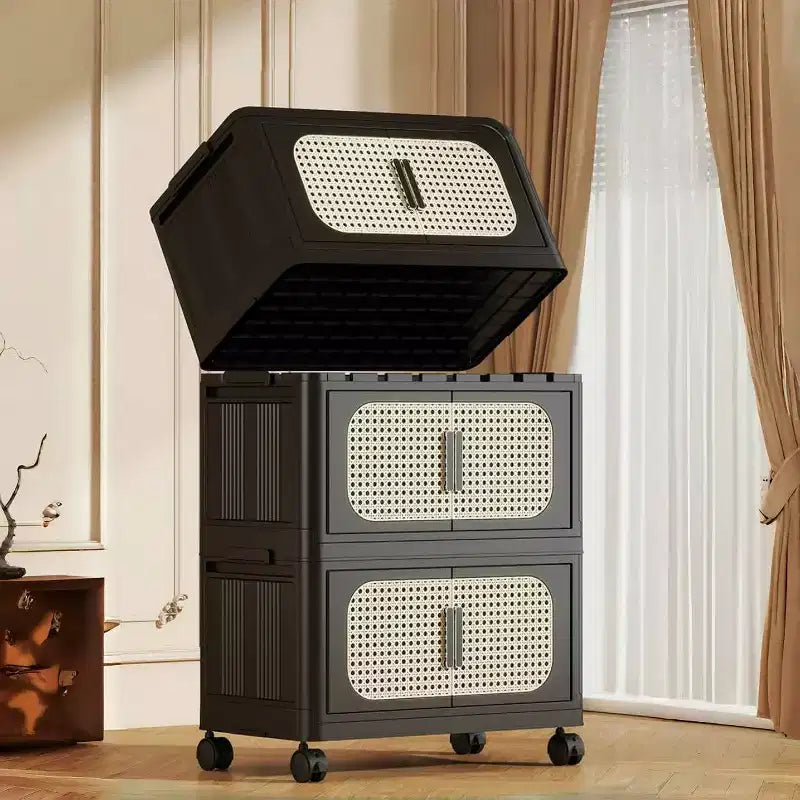 Meuble de rangement pliable en plastique à 5 niveaux avec porte magnétique et roulettes