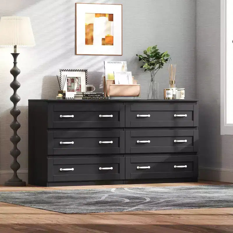 Commode moderne à 6 tiroirs en bois avec poignée en métal