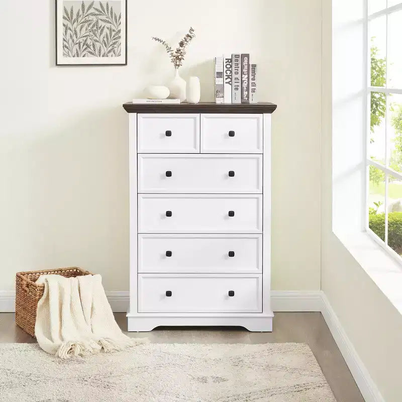 Commode haute 6 tiroirs Meuble de rangement pour dressing