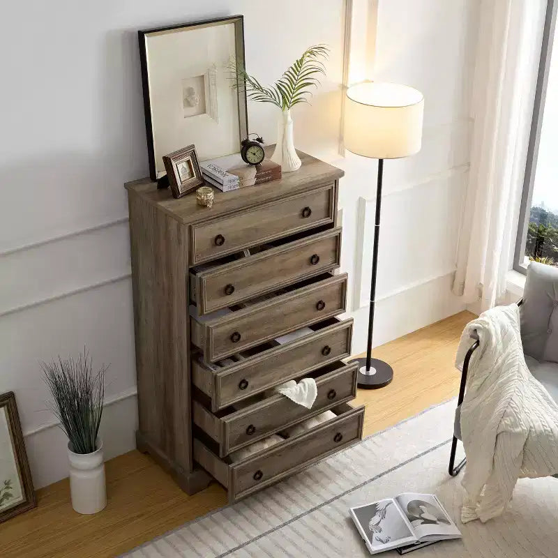Commode haute 6 tiroirs Meuble de rangement pour dressing