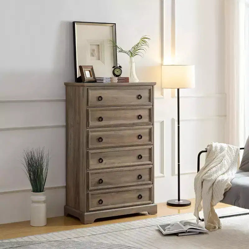 Commode haute 6 tiroirs Meuble de rangement pour dressing