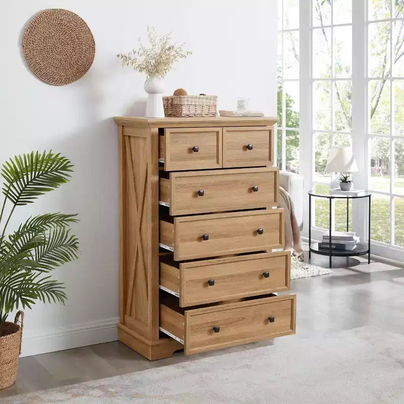 Commode haute 6 tiroirs Meuble de rangement pour dressing