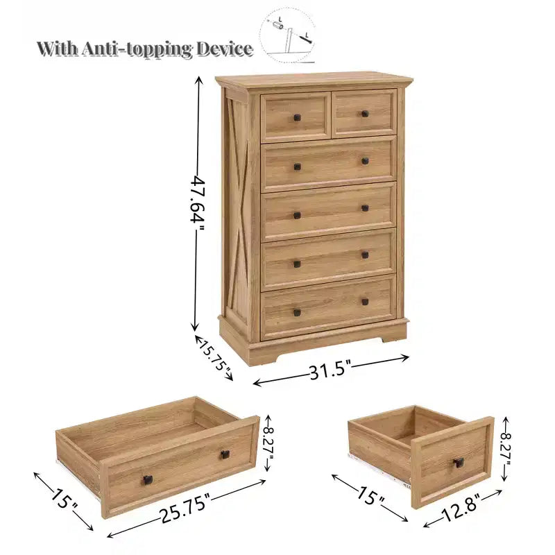 Commode haute 6 tiroirs Meuble de rangement pour dressing