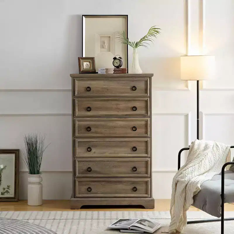 Commode haute 6 tiroirs Meuble de rangement pour dressing