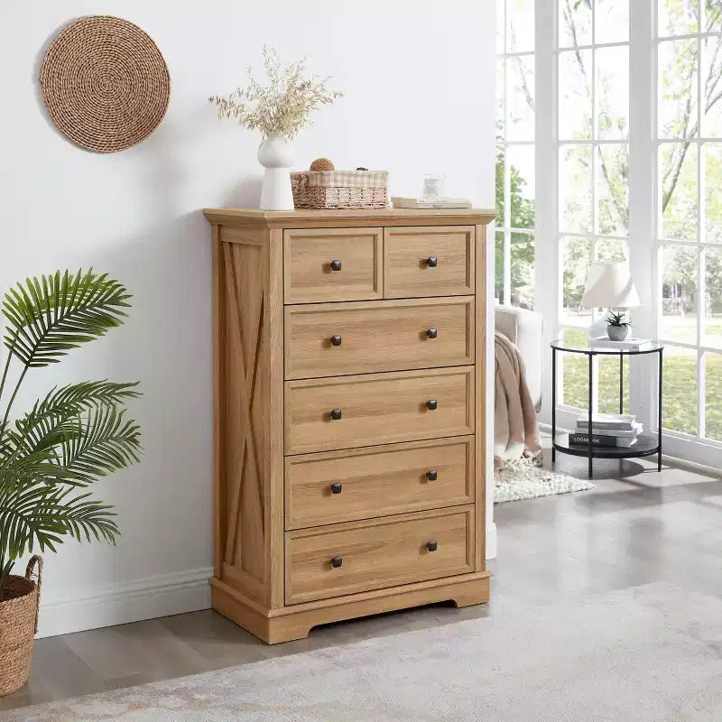Commode haute 6 tiroirs Meuble de rangement pour dressing