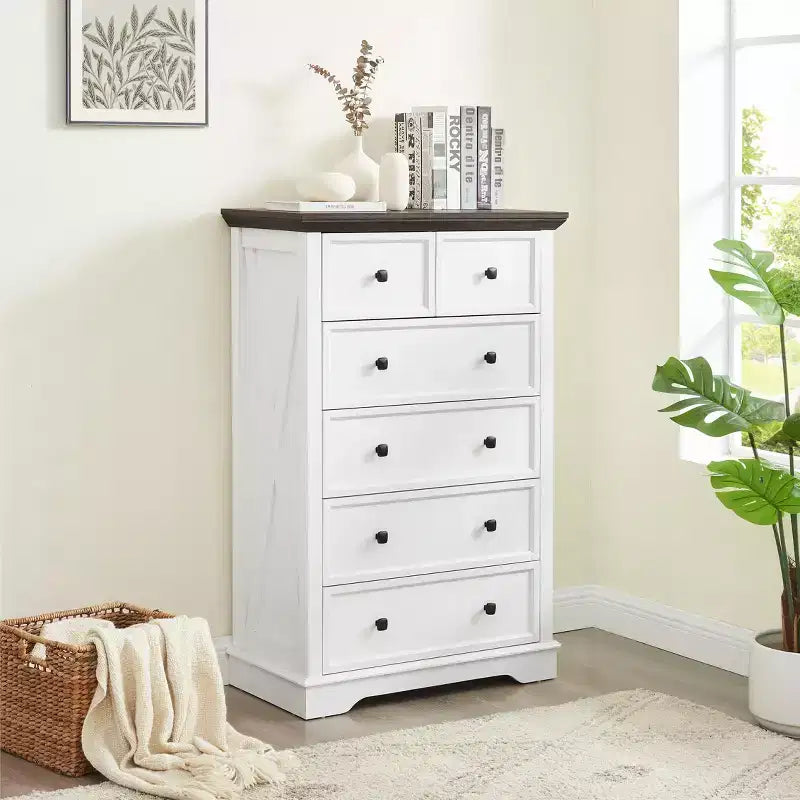 Okak 6-Drawer Tall Dresser for Bedroom with Modern Simple Handles,Chest of Drawers Closet Storage Cabinet Organizer for Living Room, Hallway