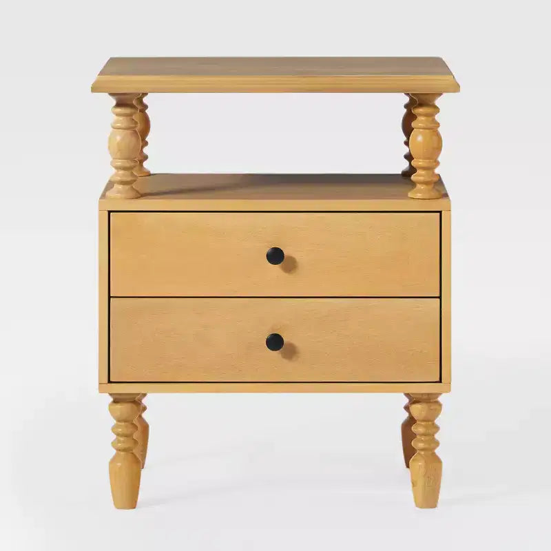 Table de chevet à fuseaux en bois massif à 2 tiroirs, montage facile