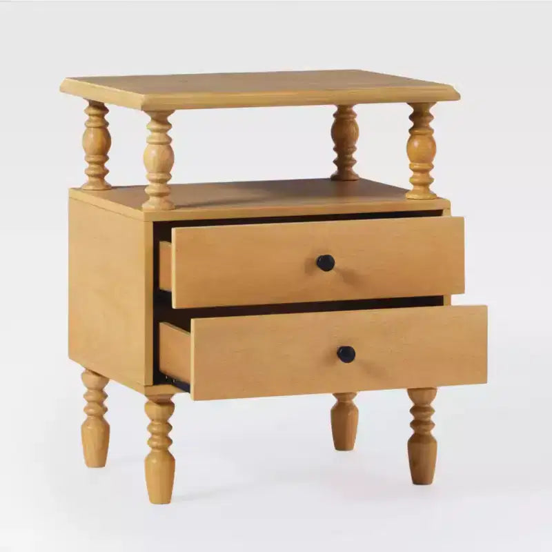 Table de chevet à fuseaux en bois massif à 2 tiroirs, montage facile