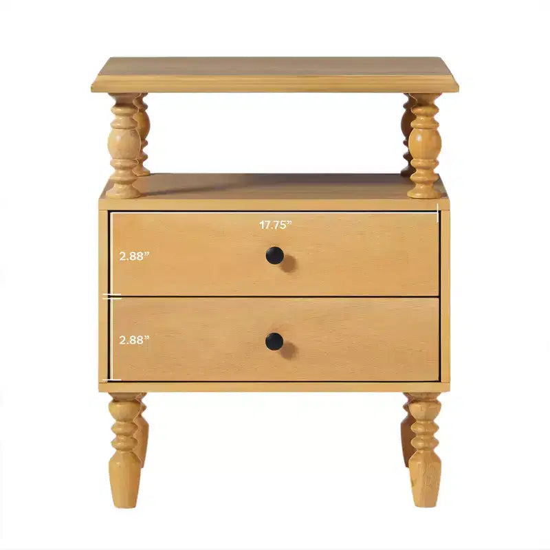 Table de chevet à fuseaux en bois massif à 2 tiroirs, montage facile