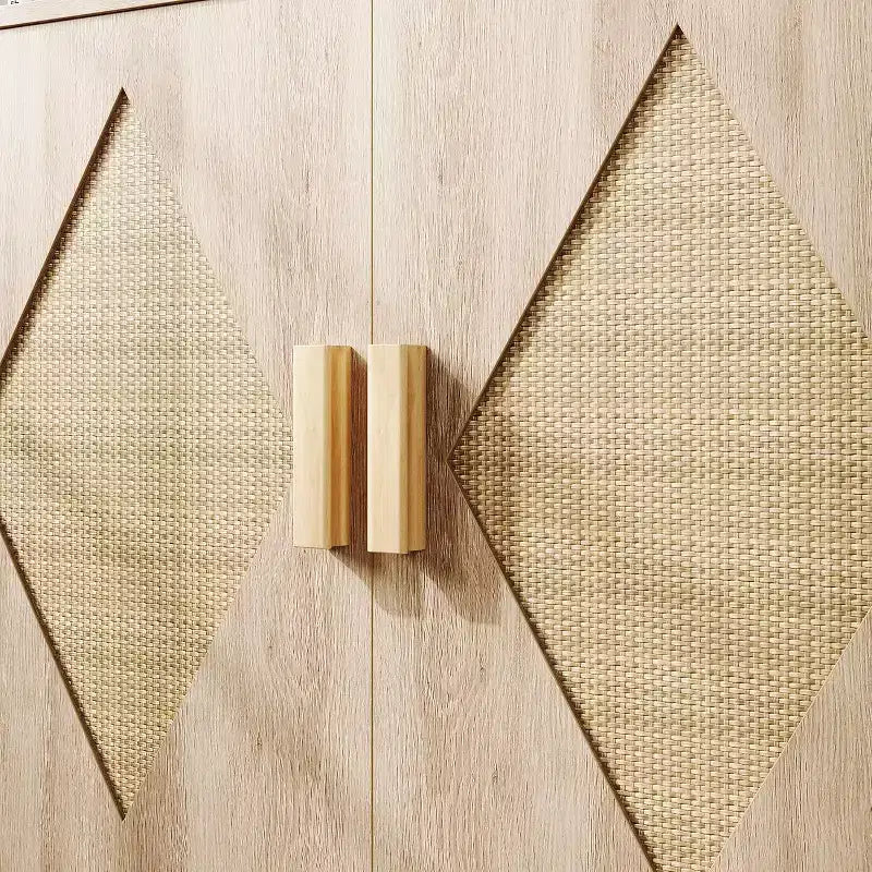 Meuble Buffet, Armoire de Rangement avec 2 Portes Décorées en Rotin