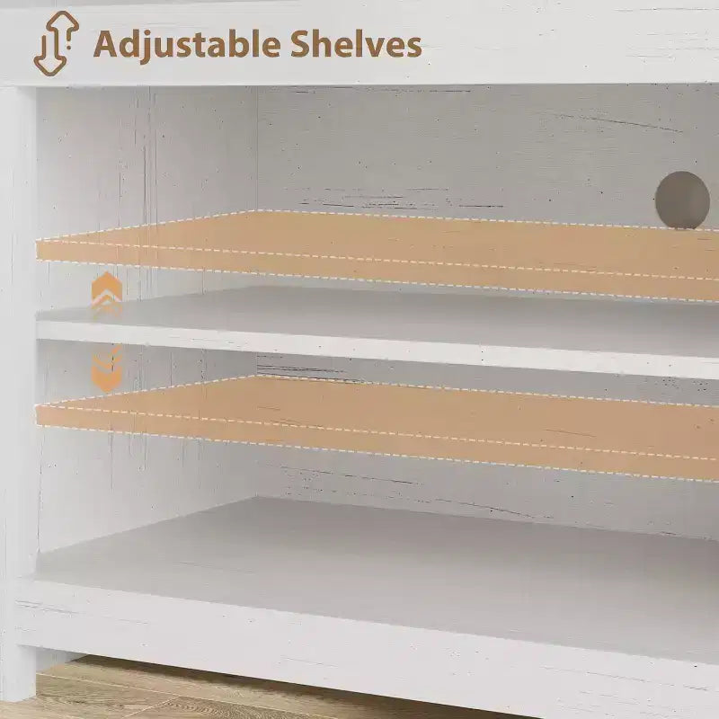 Meuble TV de style rustique avec 4 tiroirs de rangement et 3 étagères ouvertes