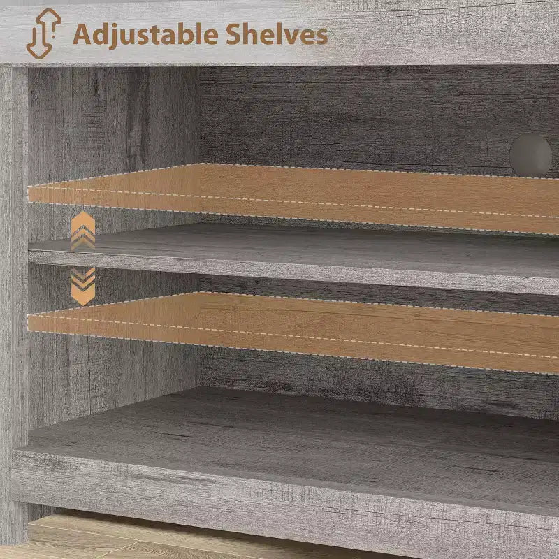 Meuble TV de style rustique avec 4 tiroirs de rangement et 3 étagères ouvertes