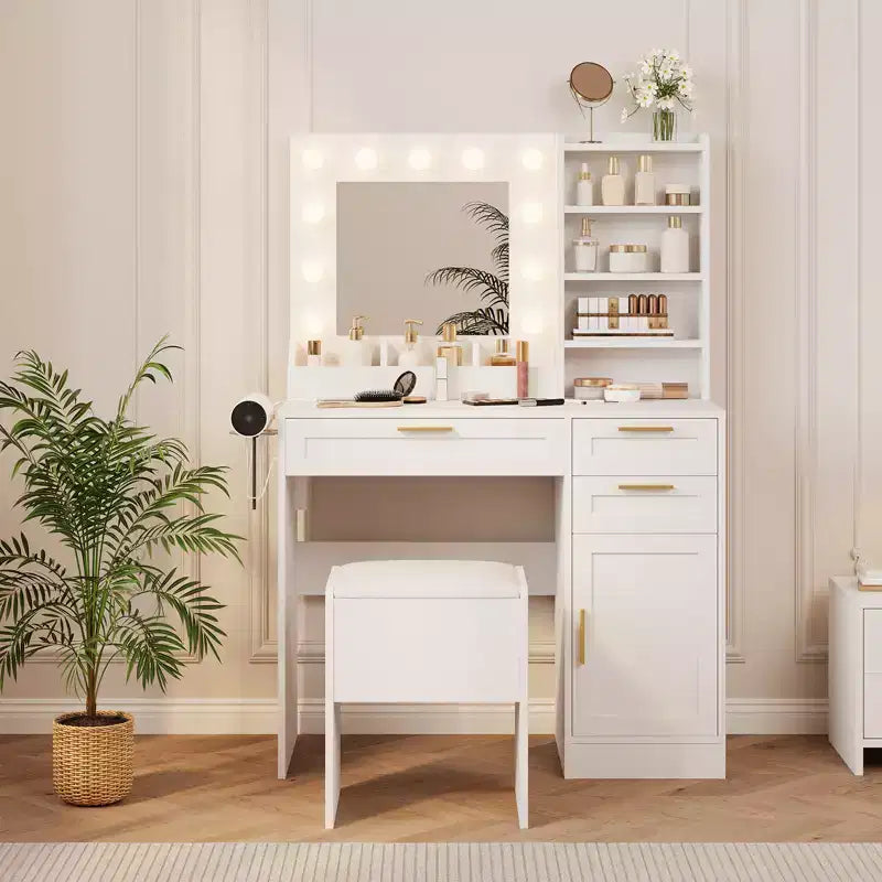 Coiffeuse avec miroir, coiffeuse de maquillage avec chaise, 3 modes d'éclairage et luminosité réglable