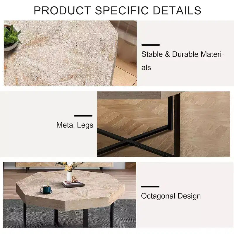 Table basse, Table d'appoint de ferme vintage en patchwork, Table d'appoint octogonale en bois