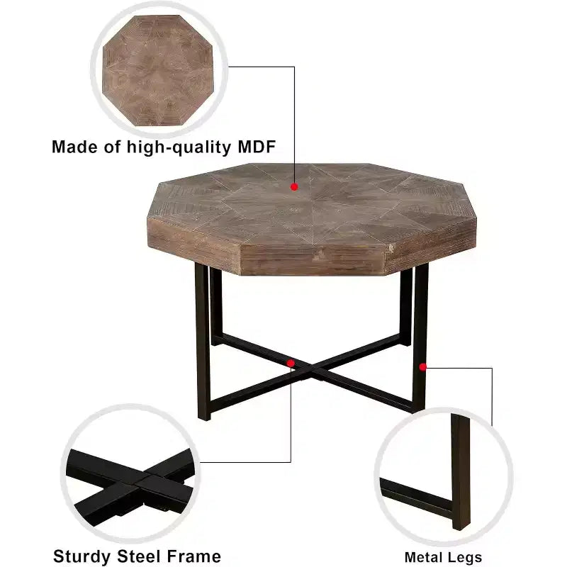 Table basse, Table d'appoint de ferme vintage en patchwork, Table d'appoint octogonale en bois