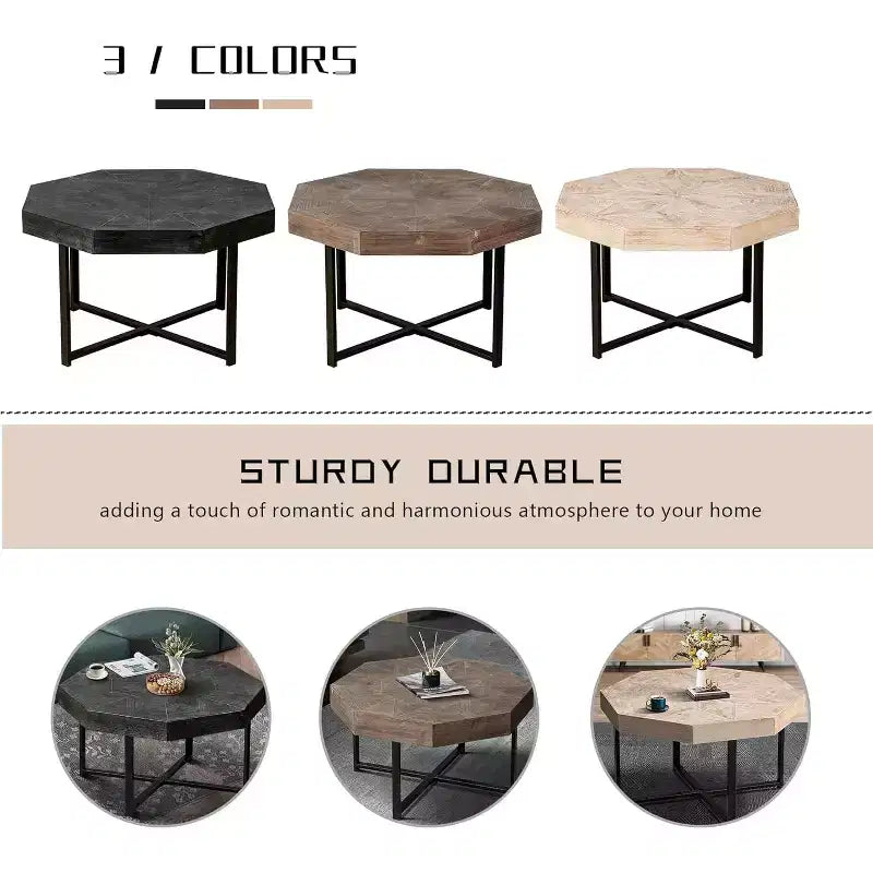 Table basse, Table d'appoint de ferme vintage en patchwork, Table d'appoint octogonale en bois