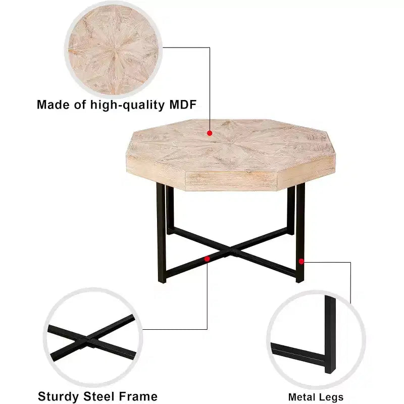 Table basse, Table d'appoint de ferme vintage en patchwork, Table d'appoint octogonale en bois