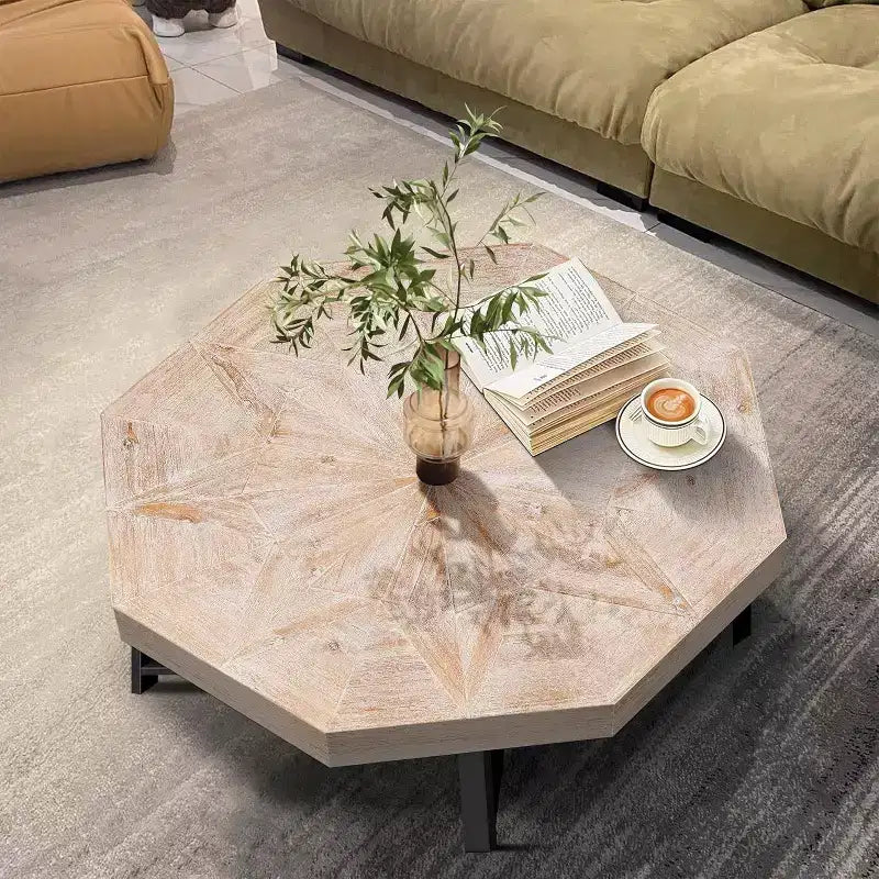 Table basse, Table d'appoint de ferme vintage en patchwork, Table d'appoint octogonale en bois