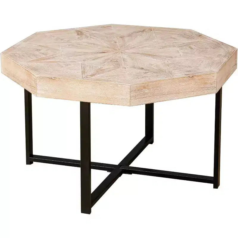 Table basse, Table d'appoint de ferme vintage en patchwork, Table d'appoint octogonale en bois