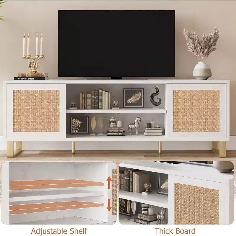 Meuble TV moderne en rotin et finition marbre