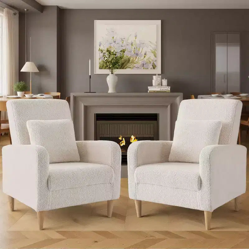 Fauteuil d'appoint en imitation peau de mouton avec oreiller, fauteuil confortable moderne