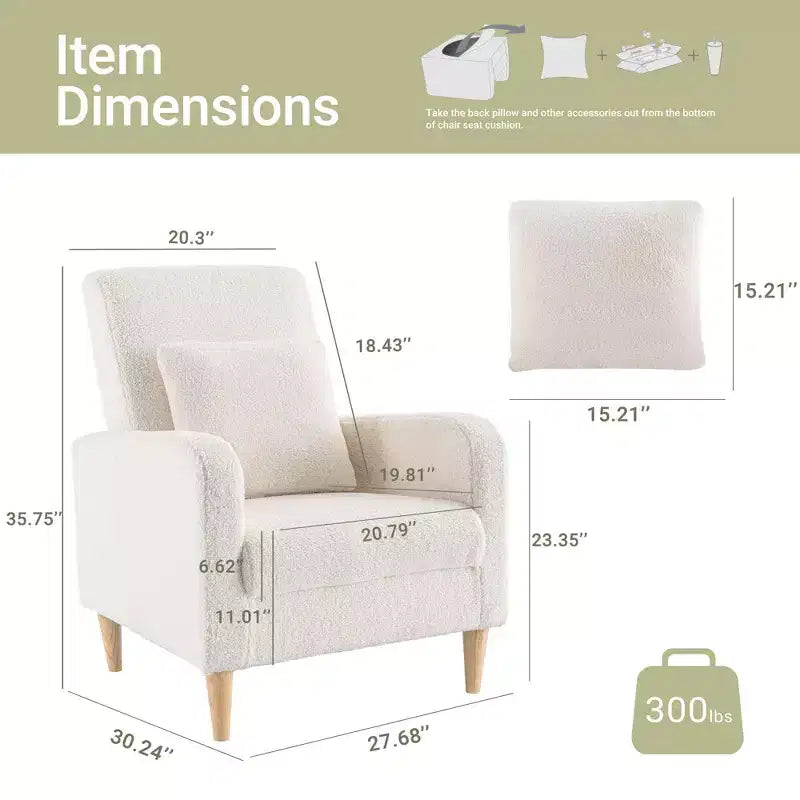 Fauteuil d'appoint en imitation peau de mouton avec oreiller, fauteuil confortable moderne