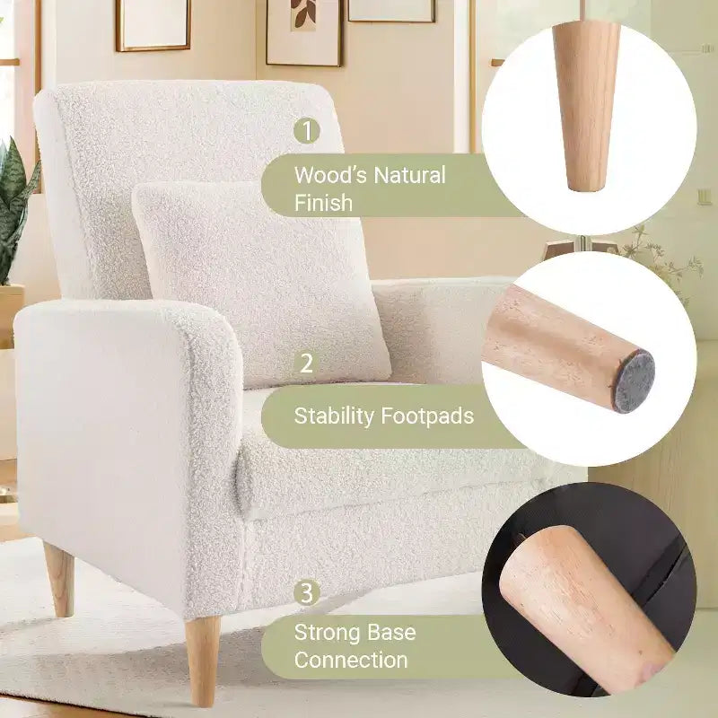 Fauteuil d'appoint en imitation peau de mouton avec oreiller, fauteuil confortable moderne