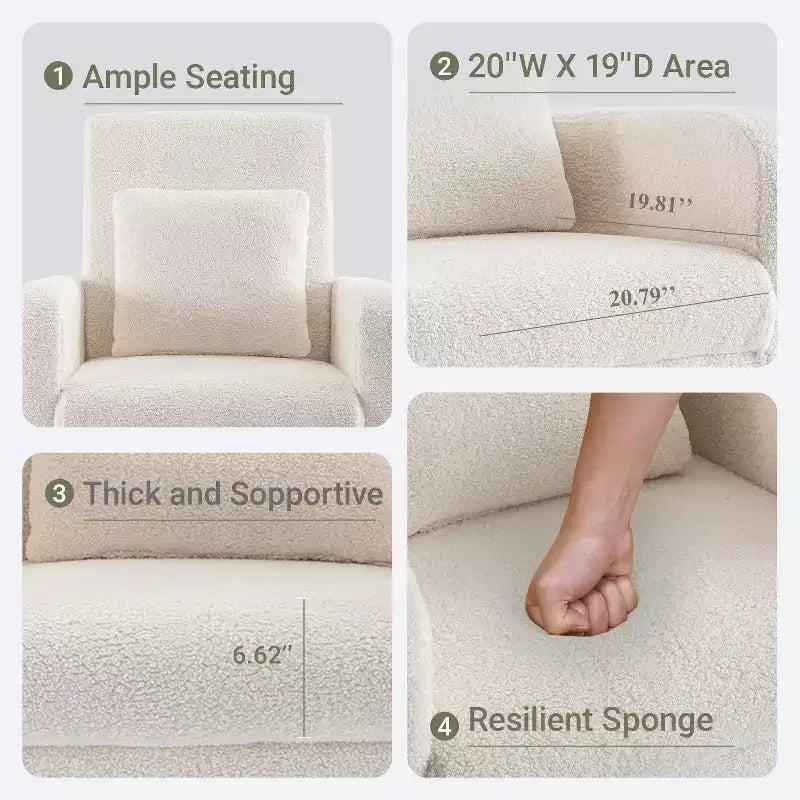 Fauteuil d'appoint en imitation peau de mouton avec oreiller, fauteuil confortable moderne