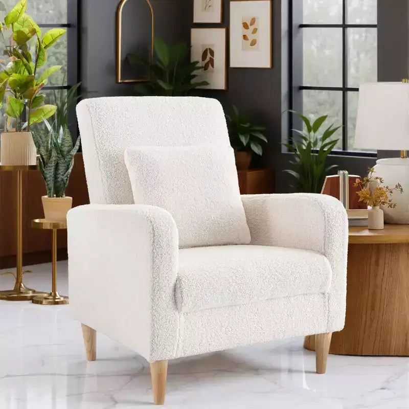Fauteuil d'appoint en imitation peau de mouton avec oreiller, fauteuil confortable moderne