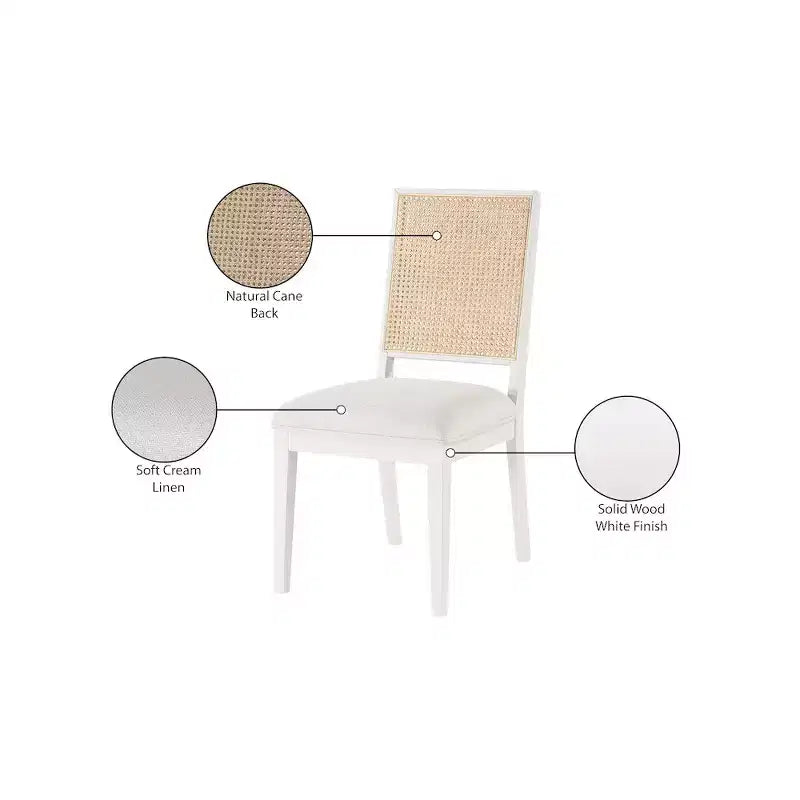 Chaise de salle à manger en tissu texturé lin crème papillon, lot de 2