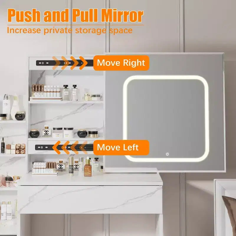 Coiffeuse avec lumières LED, Coiffeuse de maquillage avec miroir coulissant éclairé