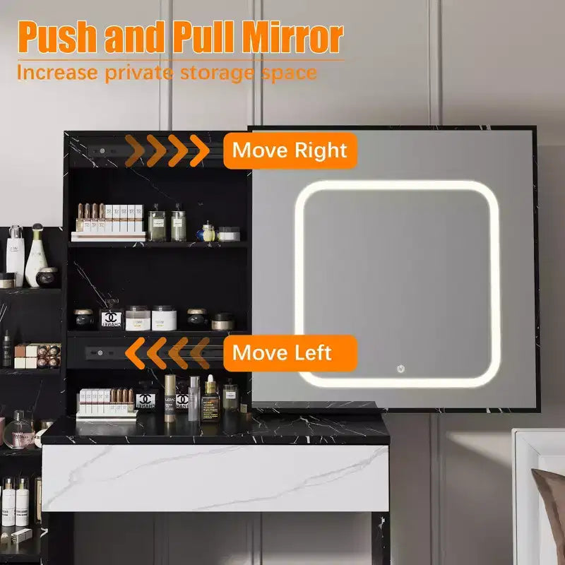 Coiffeuse avec lumières LED, Coiffeuse de maquillage avec miroir coulissant éclairé