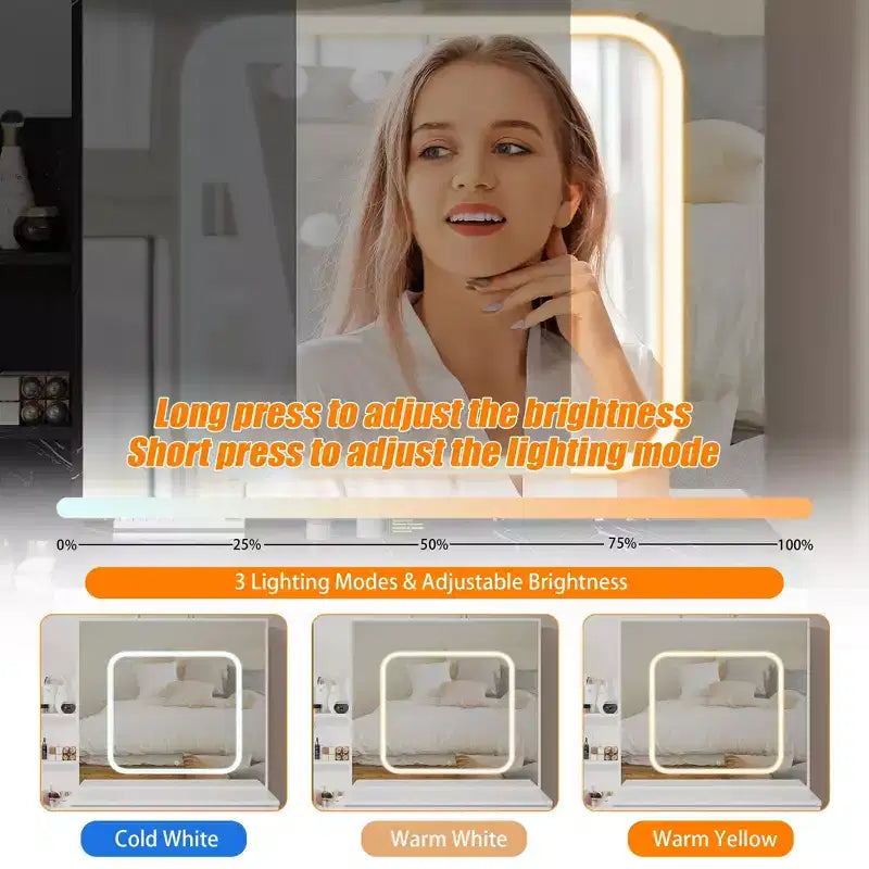 Coiffeuse avec lumières LED, Coiffeuse de maquillage avec miroir coulissant éclairé